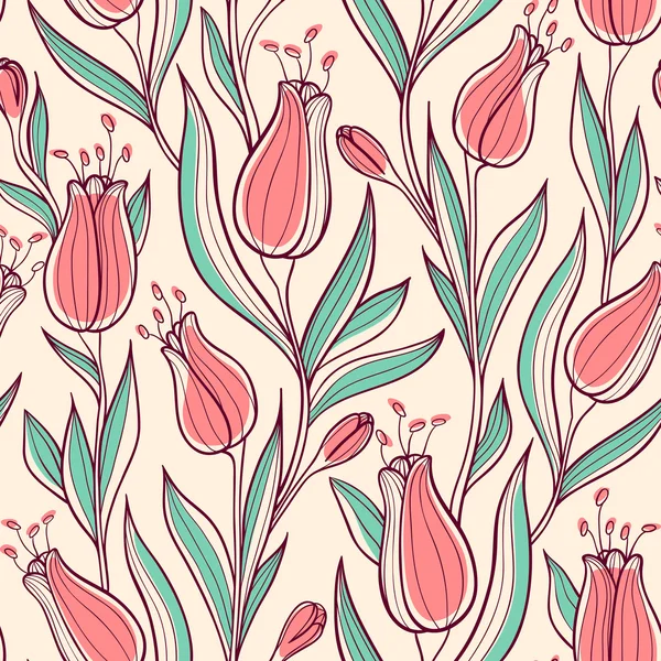 Seamless pattern wit tulips — Stock Vector