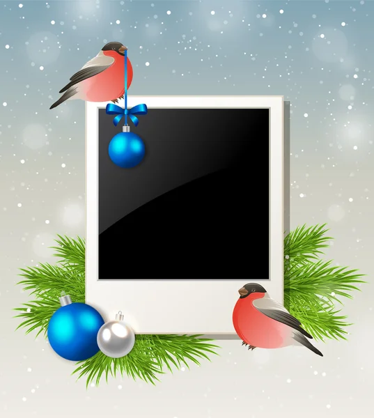 Christmas background with bullfinch — Stock Vector