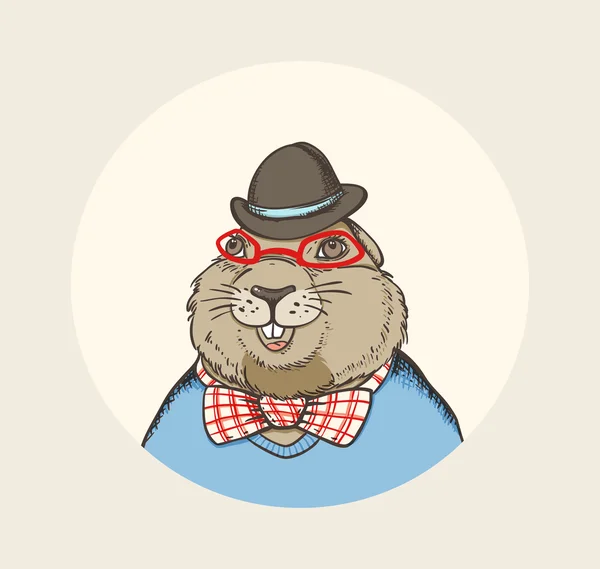 Marmota hipster en un sombrero — Archivo Imágenes Vectoriales