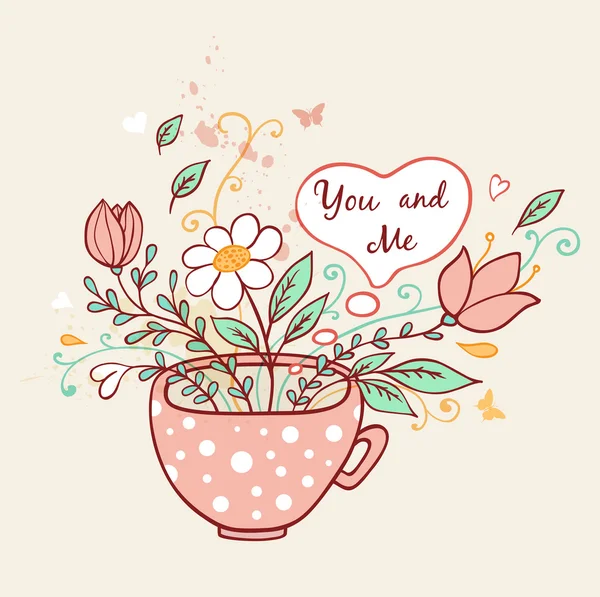 Kaffee und Blumen — Stockvektor