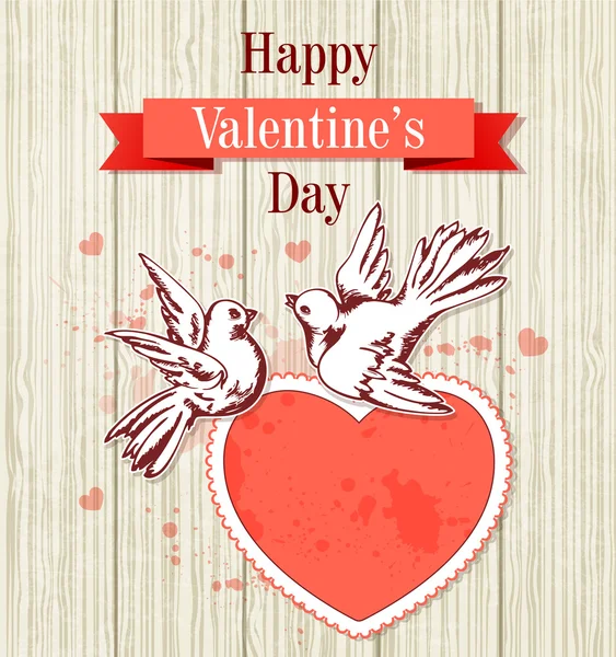 Two doves and red heart — Stock Vector