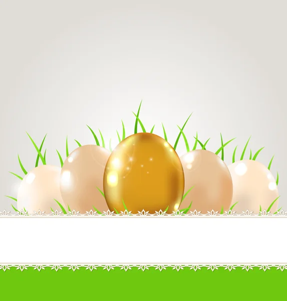 Hierba verde y huevos — Vector de stock