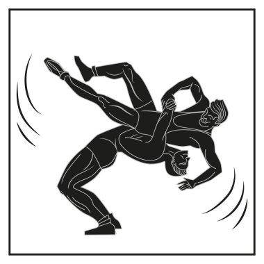 Black blacksmith with hammer beating on the anvil. Vector illustration on the yellow background.
