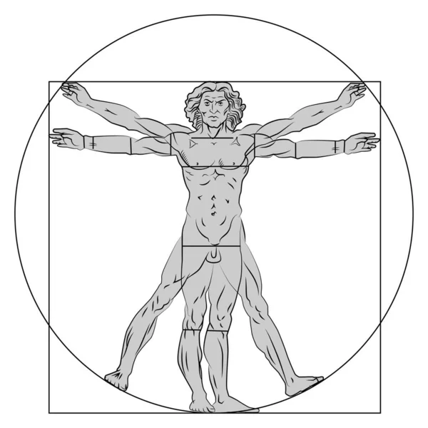 Vitruvian Man Stylization Vector Illustration Isolated — Archivo Imágenes Vectoriales