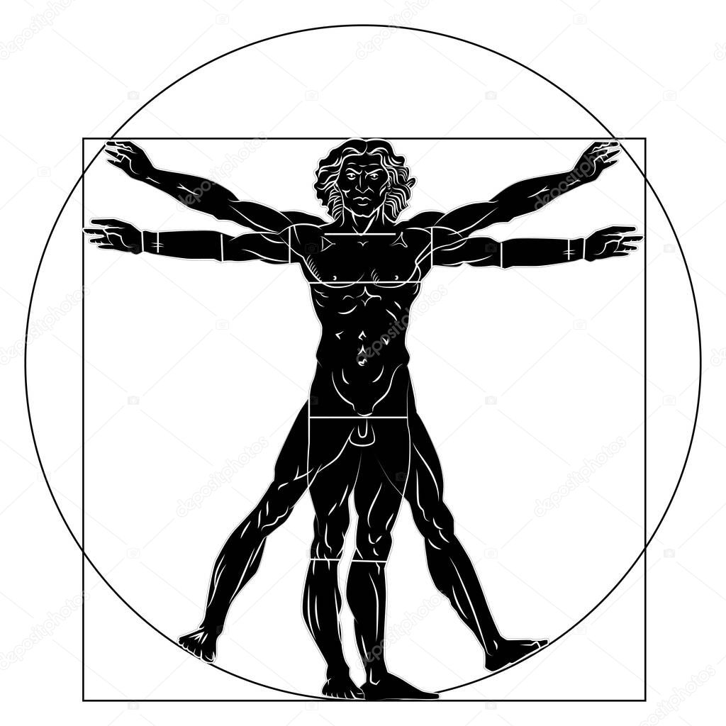 Vitruvian man silhouette stylization. Vector illustration isolated.