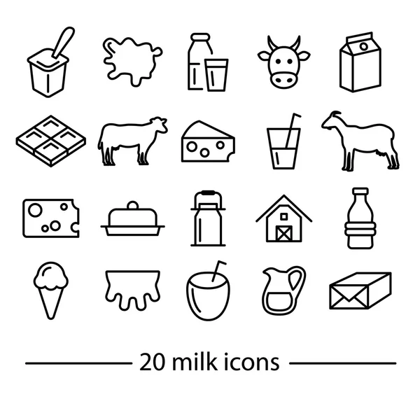 Ícones de linha de leite — Vetor de Stock