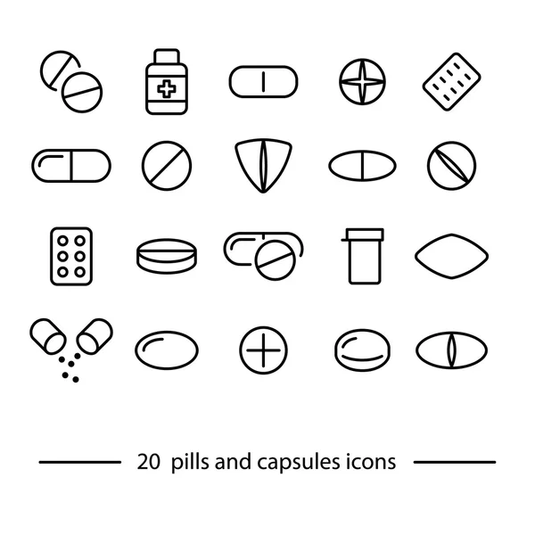 Pastillas y cápsulas iconos — Archivo Imágenes Vectoriales