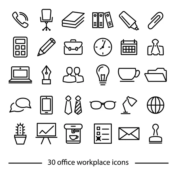 Conjunto de iconos de línea de trabajo de oficina — Archivo Imágenes Vectoriales