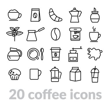 kahve çizgi simgeler koleksiyonu