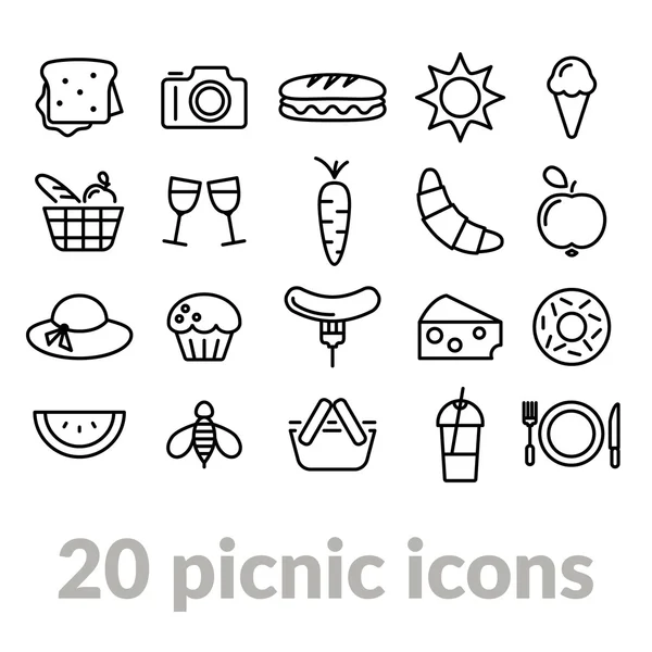 Colección de iconos de línea de picnic — Archivo Imágenes Vectoriales