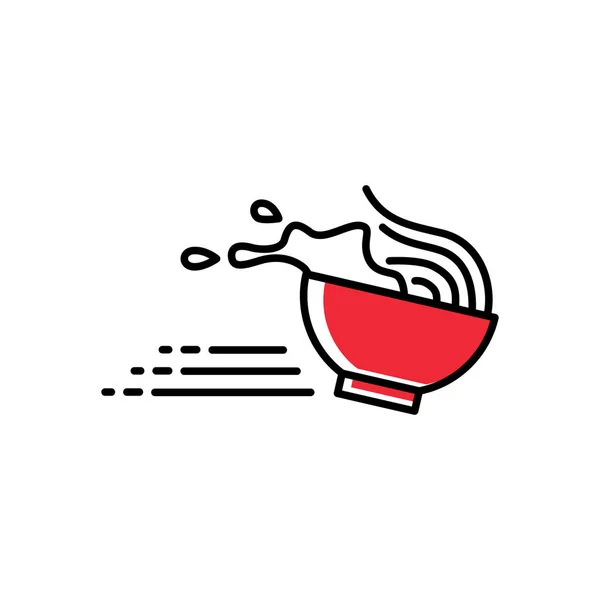 Consegna cibo asiatico - ciotola rossa con zuppa e tagliatelle — Vettoriale Stock