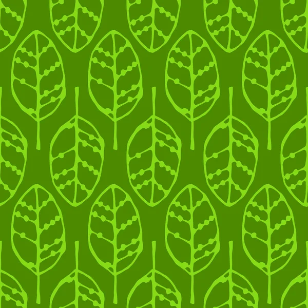 Zielony bezszwowy wzór z liśćmi — Wektor stockowy