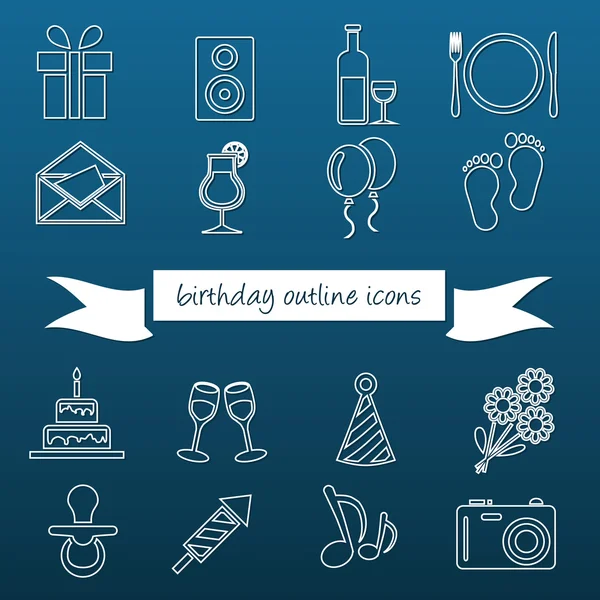 Iconos de esquema de cumpleaños — Archivo Imágenes Vectoriales