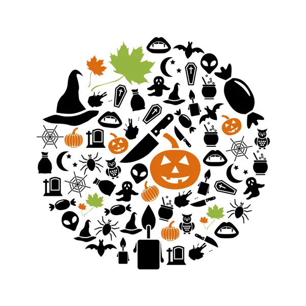 Iconos de Halloween en círculo — Vector de stock