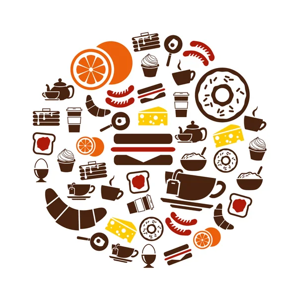 Iconos del desayuno en círculo — Vector de stock