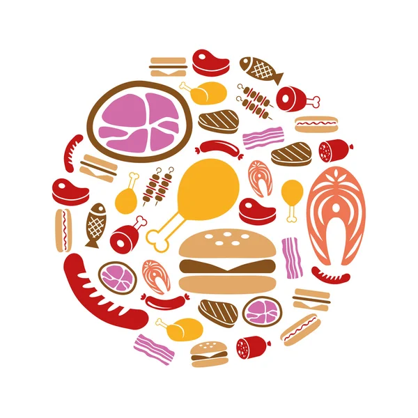 Meat icons in circle — Stock Vector
