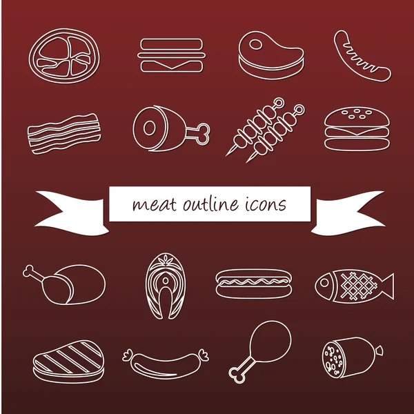Iconos de contorno de carne — Vector de stock