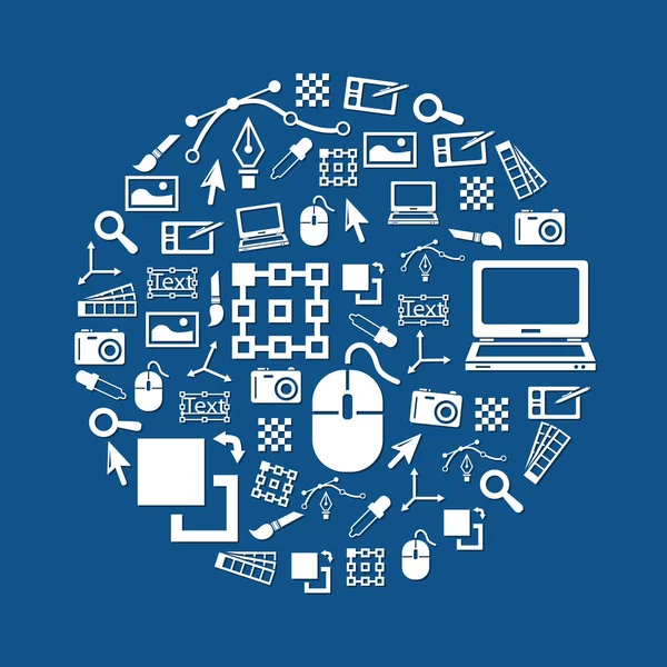 Computer graphic icons in circle — Stock Vector