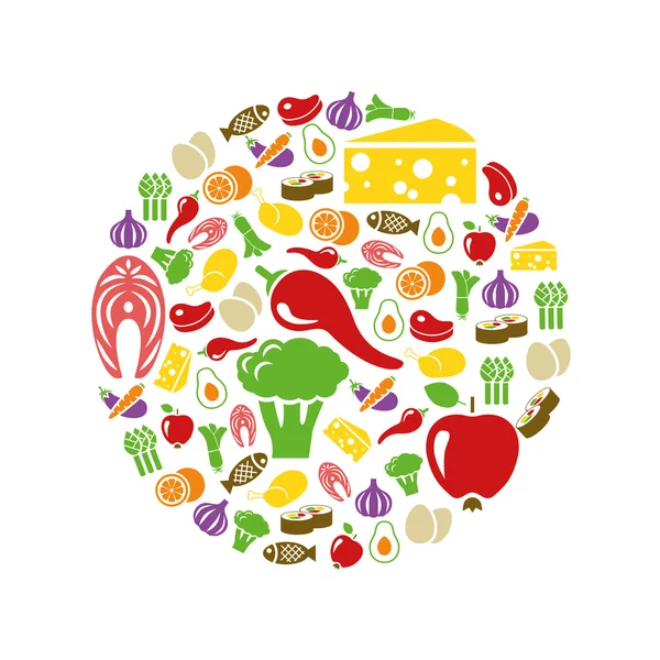 Healthy food icons in circle — Stock Vector