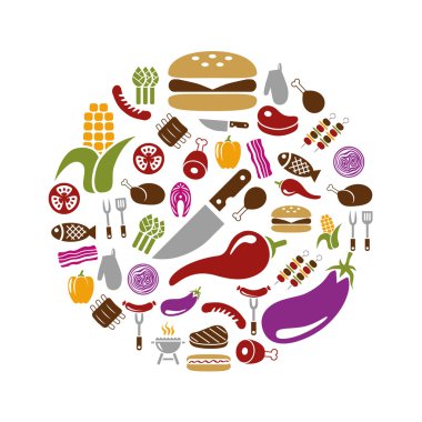 Barbekü simgeler daire