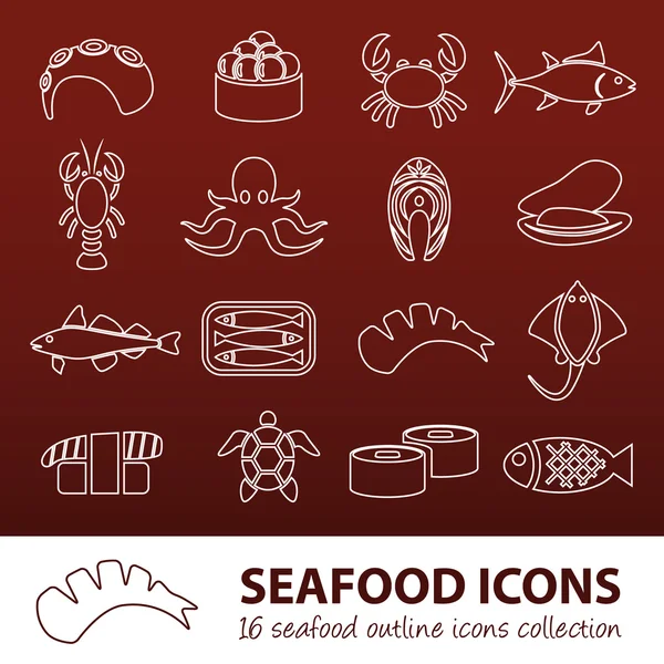 Seafood outline icons — Stock Vector