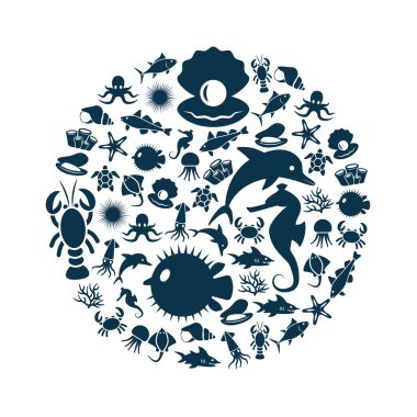 sealife icons in circle clipart