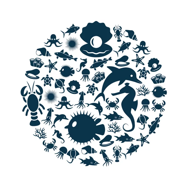 Sealife icons in circle — Stock Vector