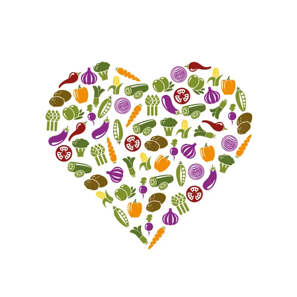 Vegetable icons in heart — Stock Vector