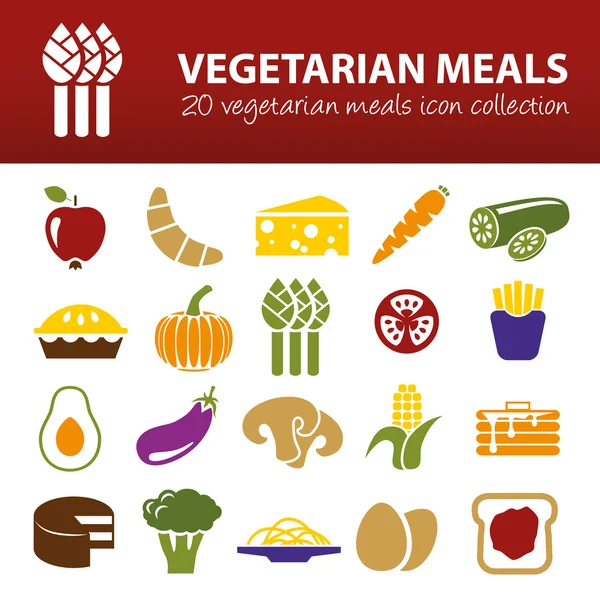 Iconos de comidas vegetarianas — Vector de stock
