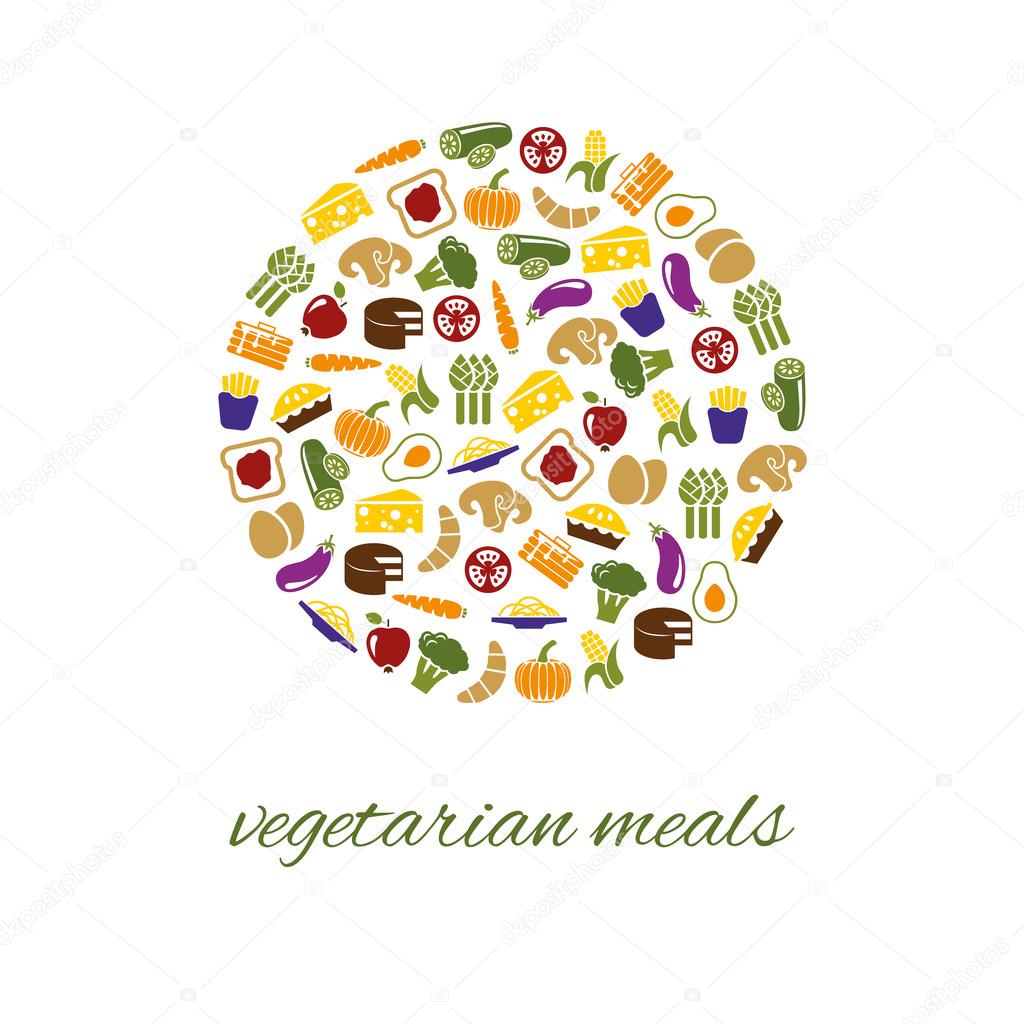 vegetarian meals icons in circle