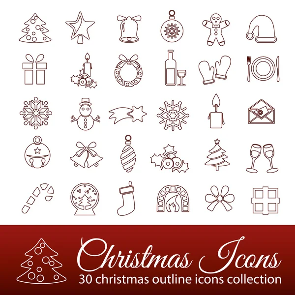 Iconos de contorno de Navidad — Vector de stock