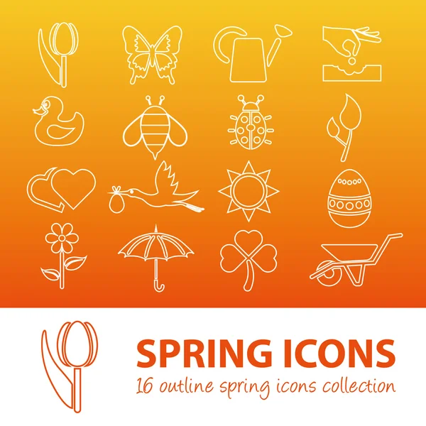 Iconos del contorno de primavera — Vector de stock