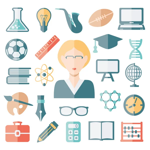 Profesor iconos planos — Vector de stock