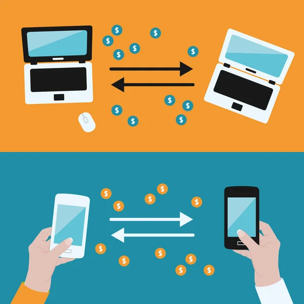 Transferência de dinheiro entre dispositivos — Vetor de Stock