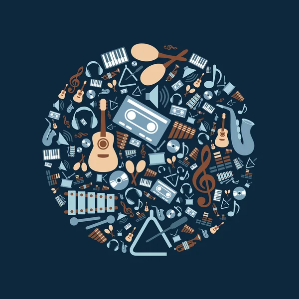 Icônes plates de musique en cercle — Image vectorielle