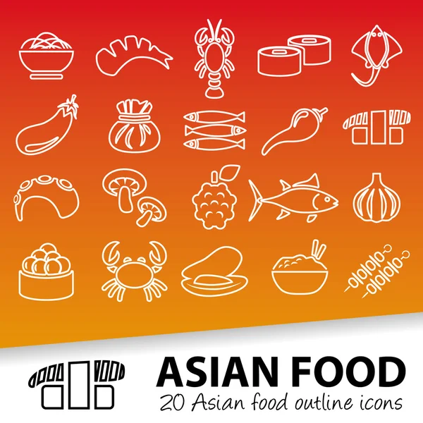 Asian food outline icons — Stock Vector