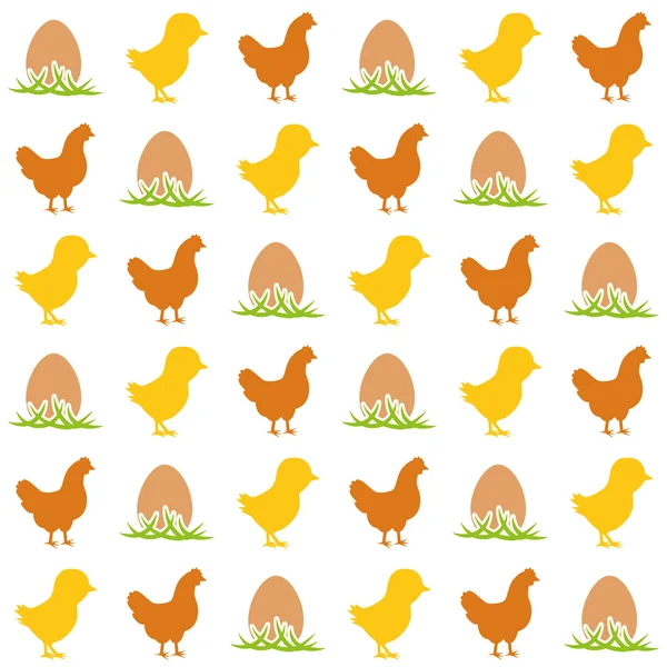 Oeuf, poulet et poule motif sans couture — Image vectorielle