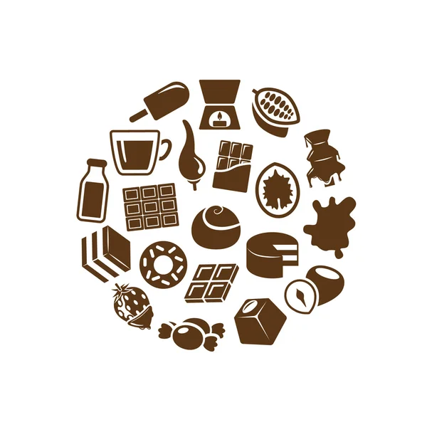 Chocolate icons in circle — Stock Vector