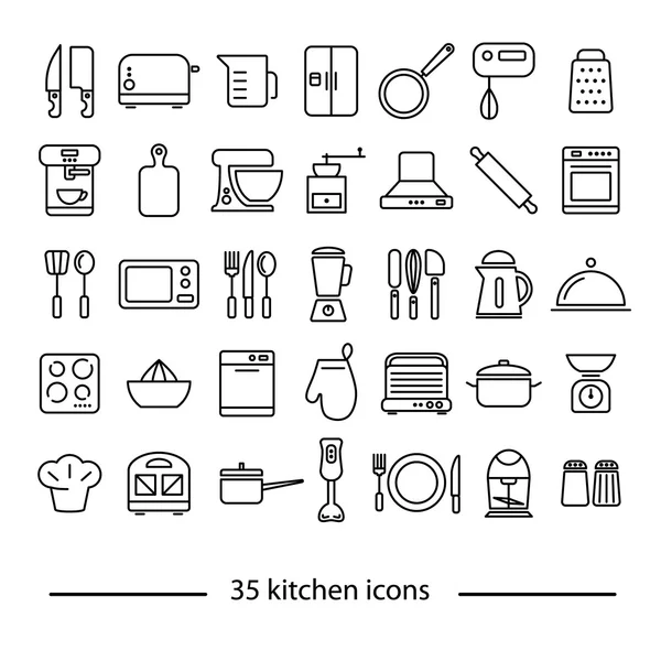 Línea de cocina iconos — Vector de stock