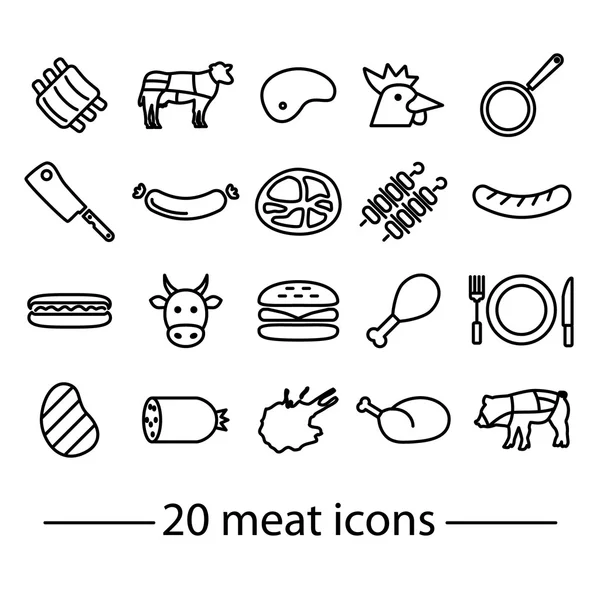 Veinte iconos de carne de línea — Vector de stock
