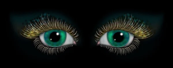 A imagem dos olhos verdes no preto — Fotografia de Stock