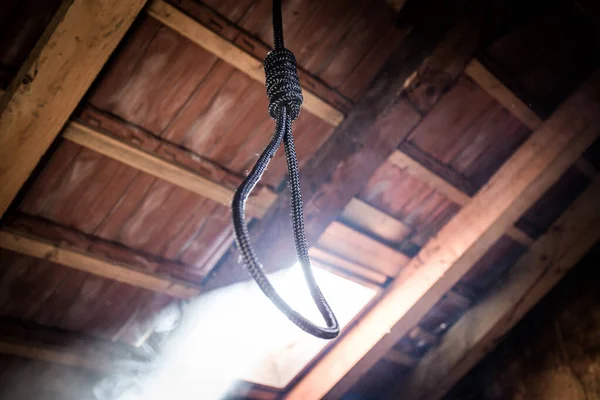 Une Corde Autour Cou Suicide Des Scènes Horribles Dans Grenier — Photo