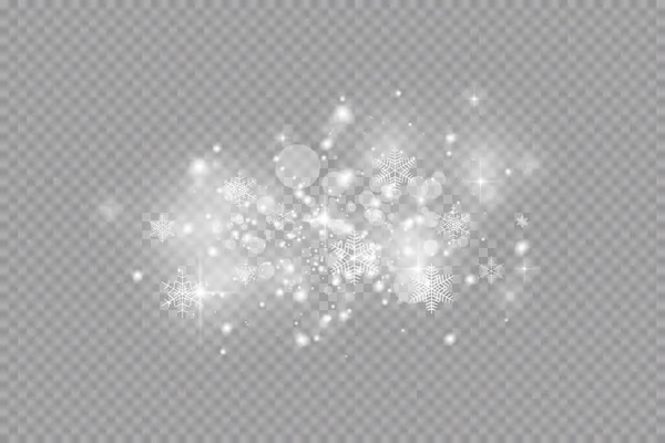 Λάμψη φωτός. Εικονογράφηση διανύσματος. Χριστουγεννιάτικη σκόνη. Λευκές σπίθες και γκλίτερ και νιφάδες χιονιού, ειδικό εφέ φωτός. Διάνυσμα λάμπει σε διαφανές φόντο. Λαμπερά μαγικά σωματίδια σκόνης Διάνυσμα Αρχείου