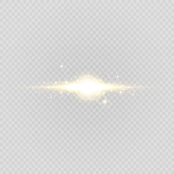 Efecto de luz elegante abstracto sobre un fondo transparente. Línea de neón brillante de oro. Polvo luminoso dorado y reflejos. Luz de flash. rastro luminoso. Ilustración vectorial. — Archivo Imágenes Vectoriales