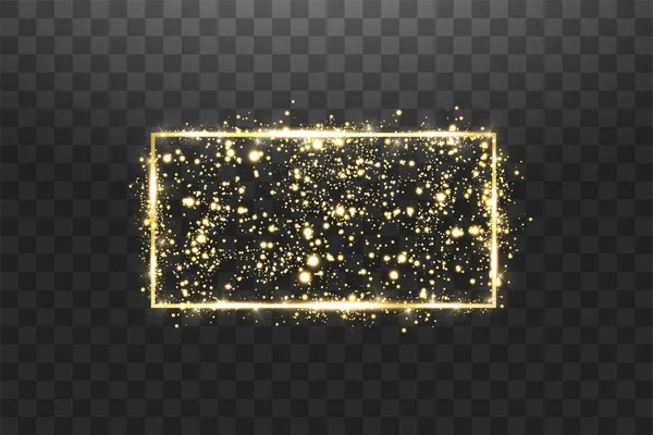 Quadro dourado com efeitos de luzes. Estandarte retangular brilhante. Isolado em fundo transparente. Ilustração vetorial — Vetor de Stock