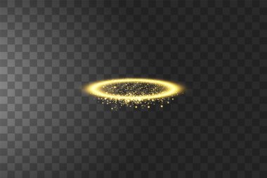 Altın Halo Melek yüzüğü. Siyah şeffaf arkaplanda izole edilmiş, vektör illüstrasyonu