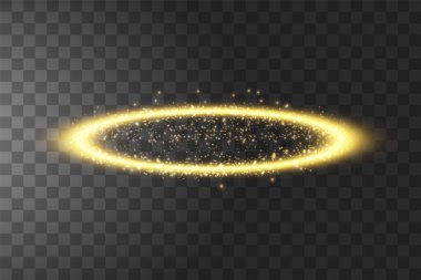 Altın Halo Melek yüzüğü. Siyah şeffaf arkaplanda izole edilmiş, vektör illüstrasyonu