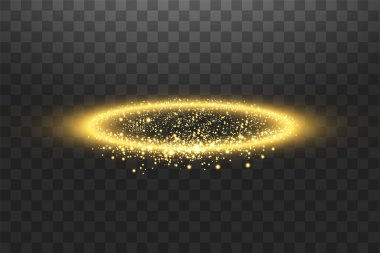 Altın Halo Melek yüzüğü. Siyah şeffaf arkaplanda izole edilmiş, vektör illüstrasyonu