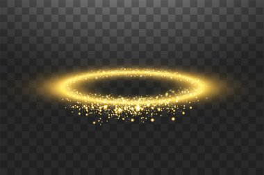 Altın Halo Melek yüzüğü. Siyah şeffaf arkaplanda izole edilmiş, vektör illüstrasyonu