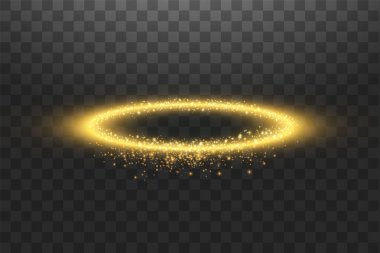 Altın Halo Melek yüzüğü. Siyah şeffaf arkaplanda izole edilmiş, vektör illüstrasyonu